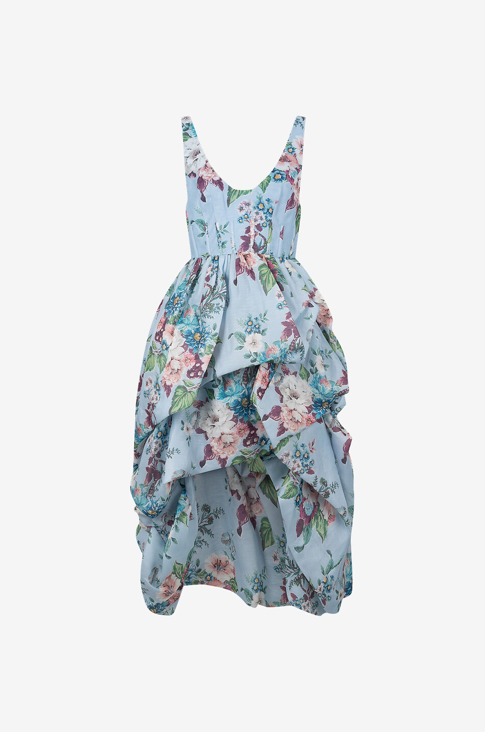 Asymmetrisches Kleid aus geblümtem Organza Matchmaker Drape Midi Barkcloth
