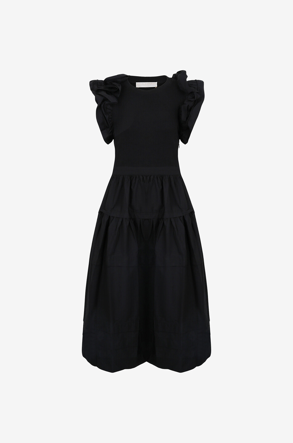 ULLA JOHNSON Robe midi en coton et modal Francine Femme NOIR 1
