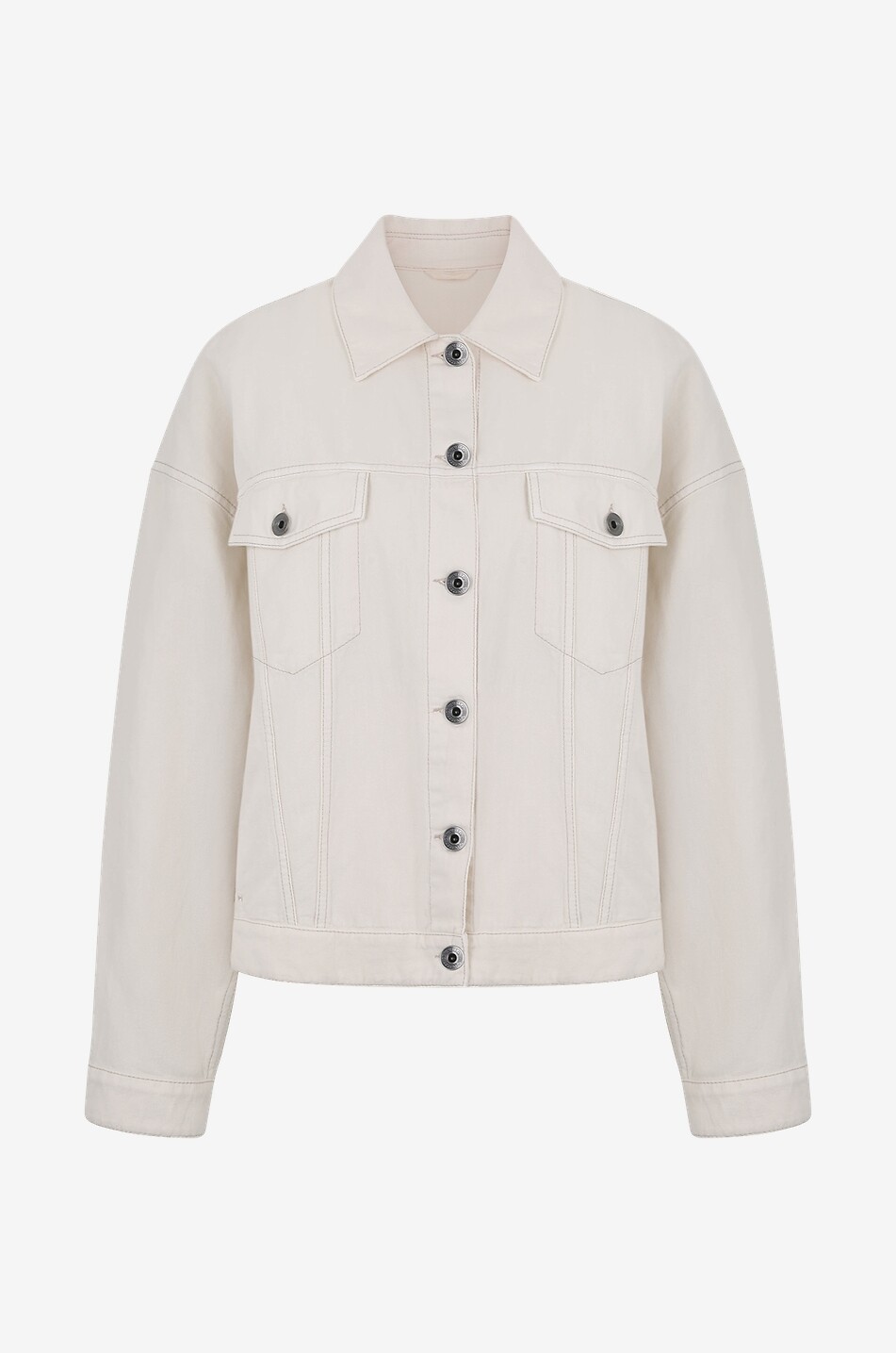 BRUNELLO CUCINELLI Shiny Tab cotton and linen denim jacket Women Light beige 1