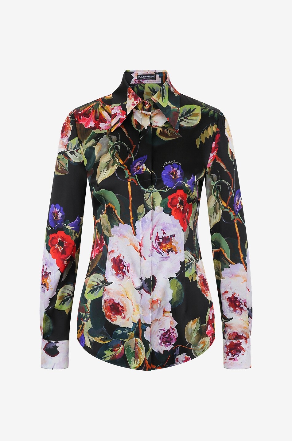 Hemd aus Seidensatin mit Print Roseraie