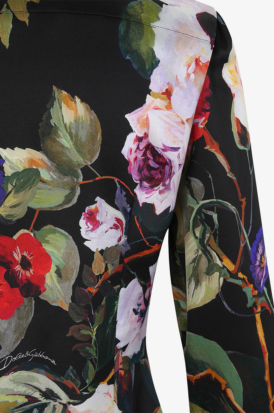 Hemd aus Seidensatin mit Print Roseraie