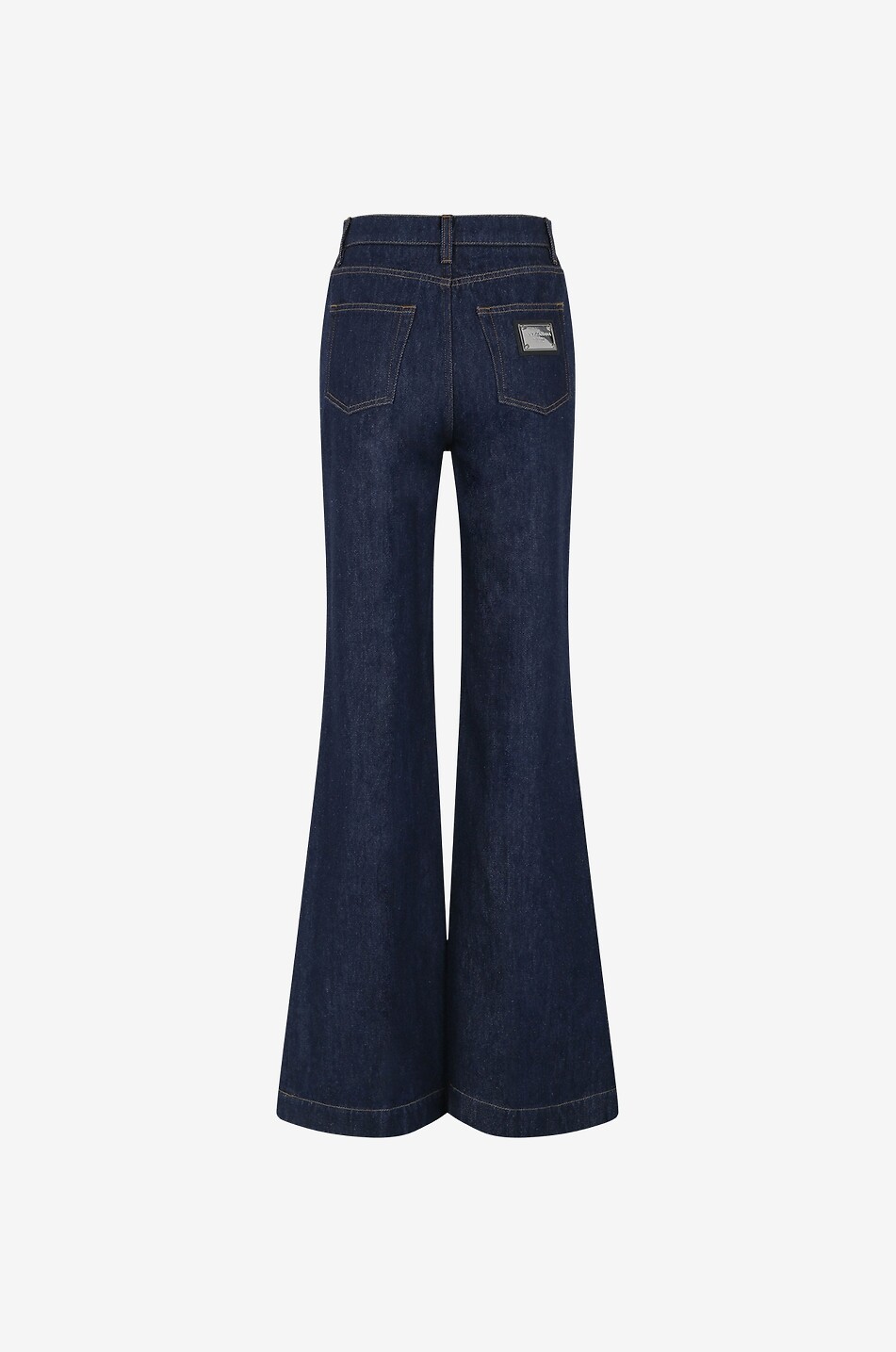 Jean évasé taille haute à plaque logo