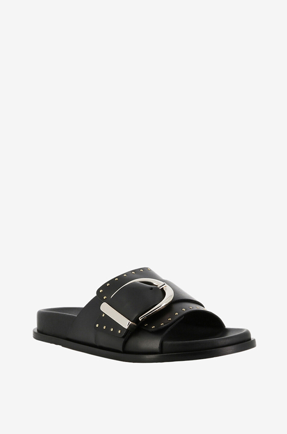 GUGLIELMO ROTTA Trilly flat smooth leather slides with studs Women BLACK 1