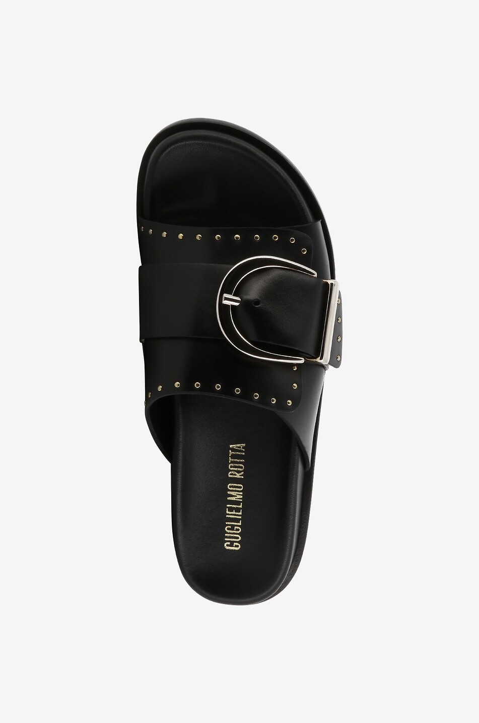 GUGLIELMO ROTTA Trilly flat smooth leather slides with studs Women BLACK 4