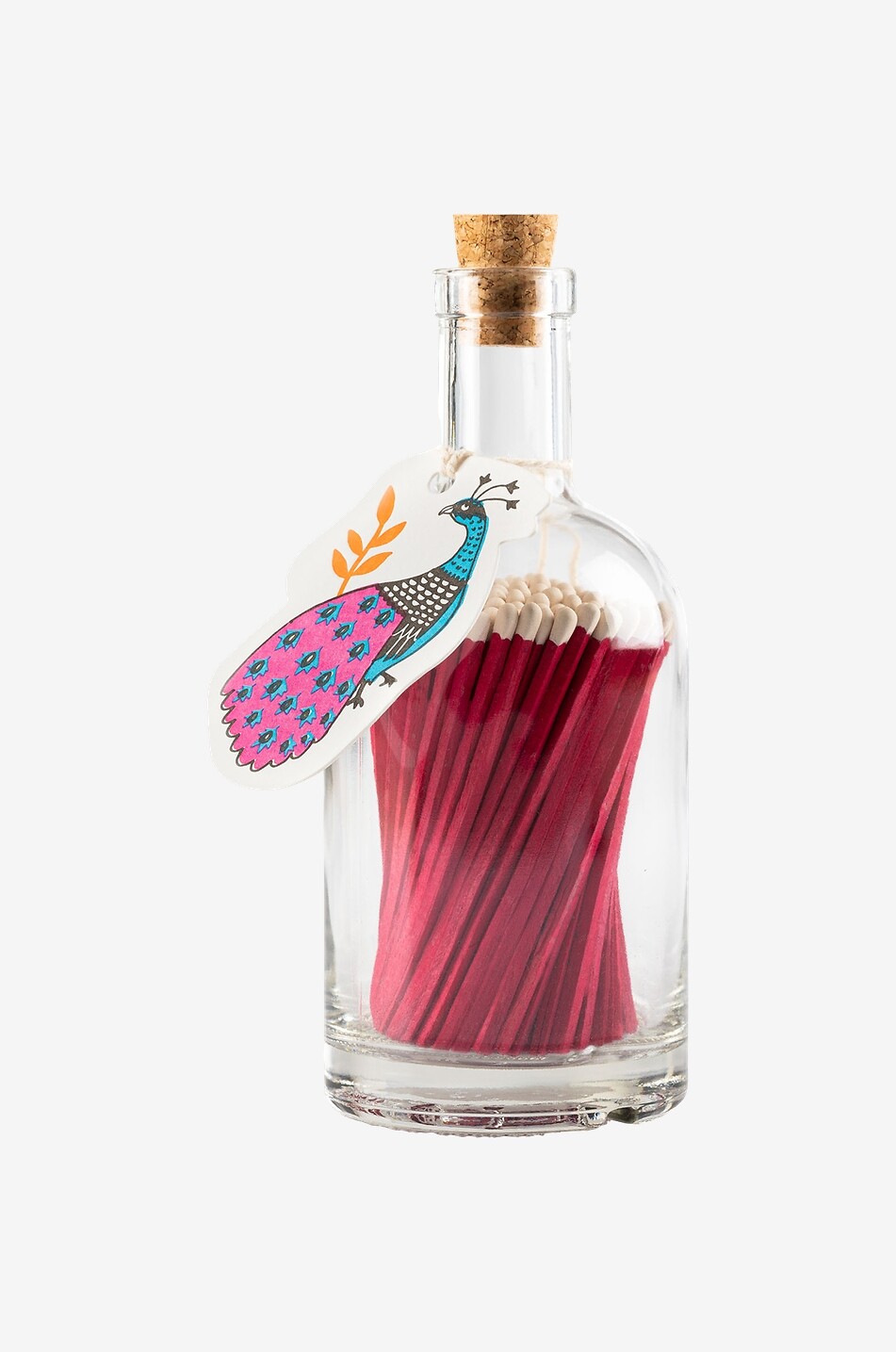 Peacock matches in a bottle