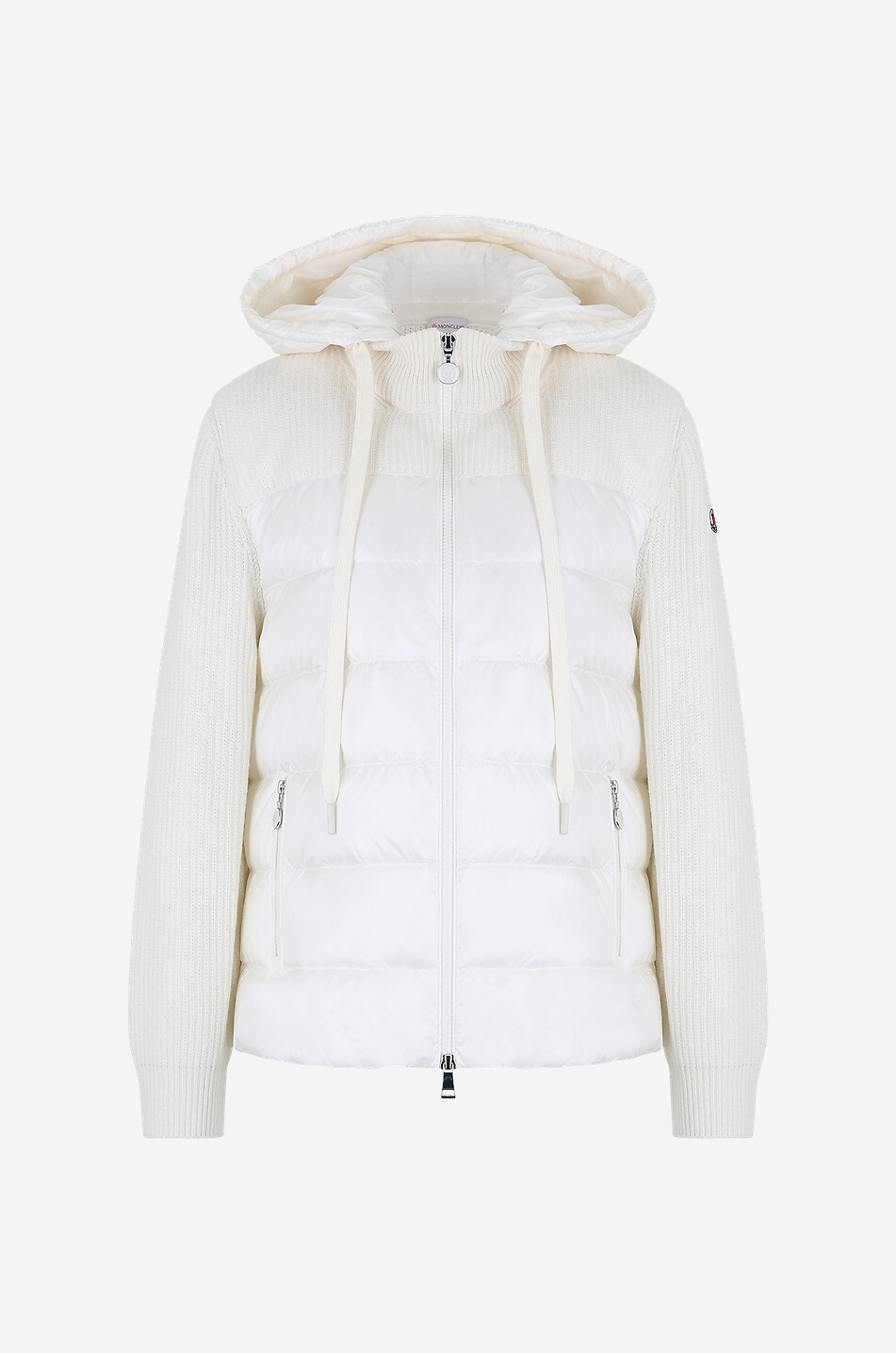 MONCLER Cardigan à capuche en laine et duvet Femme BLANC CASSE 1
