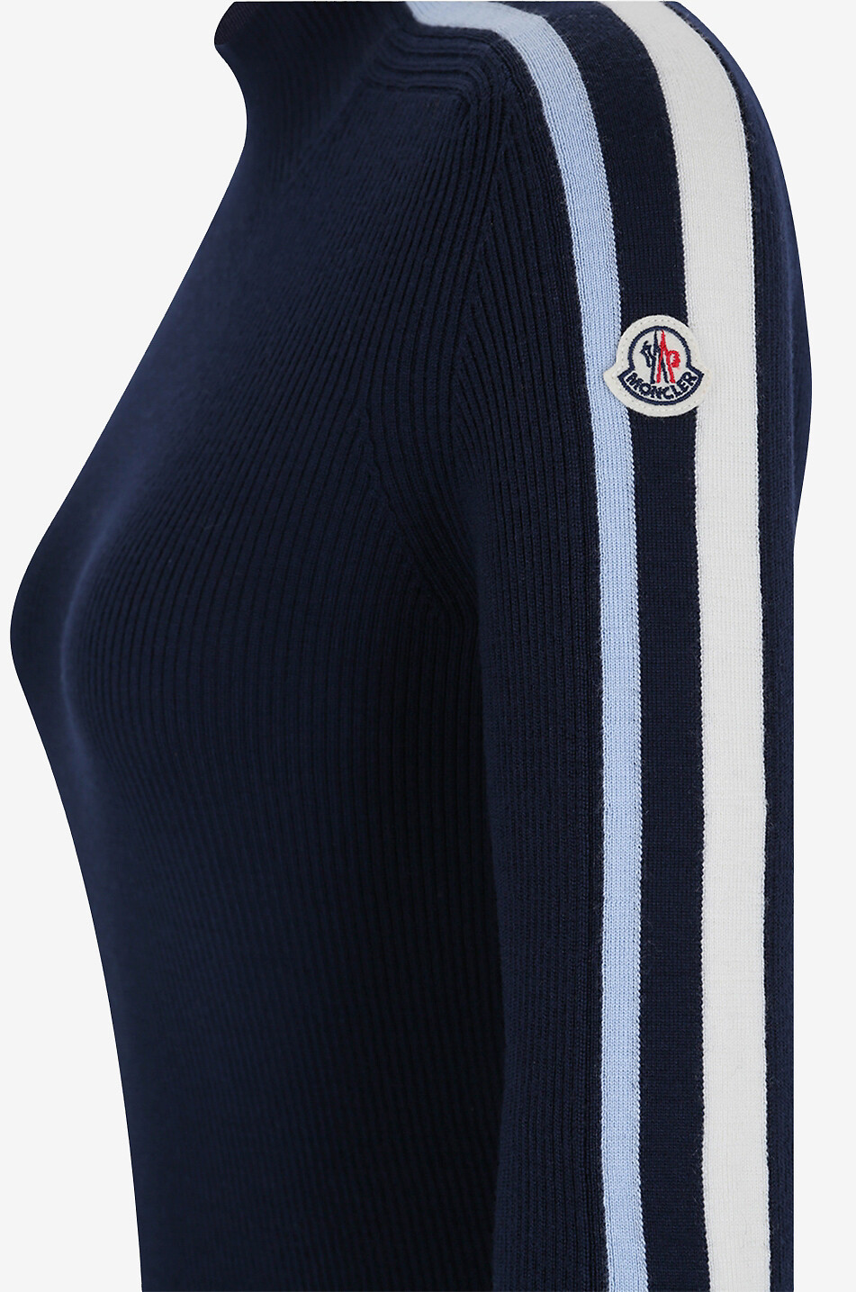 MONCLER Pull côtelé à col roulé en laine Femme BLEU FONCE 3