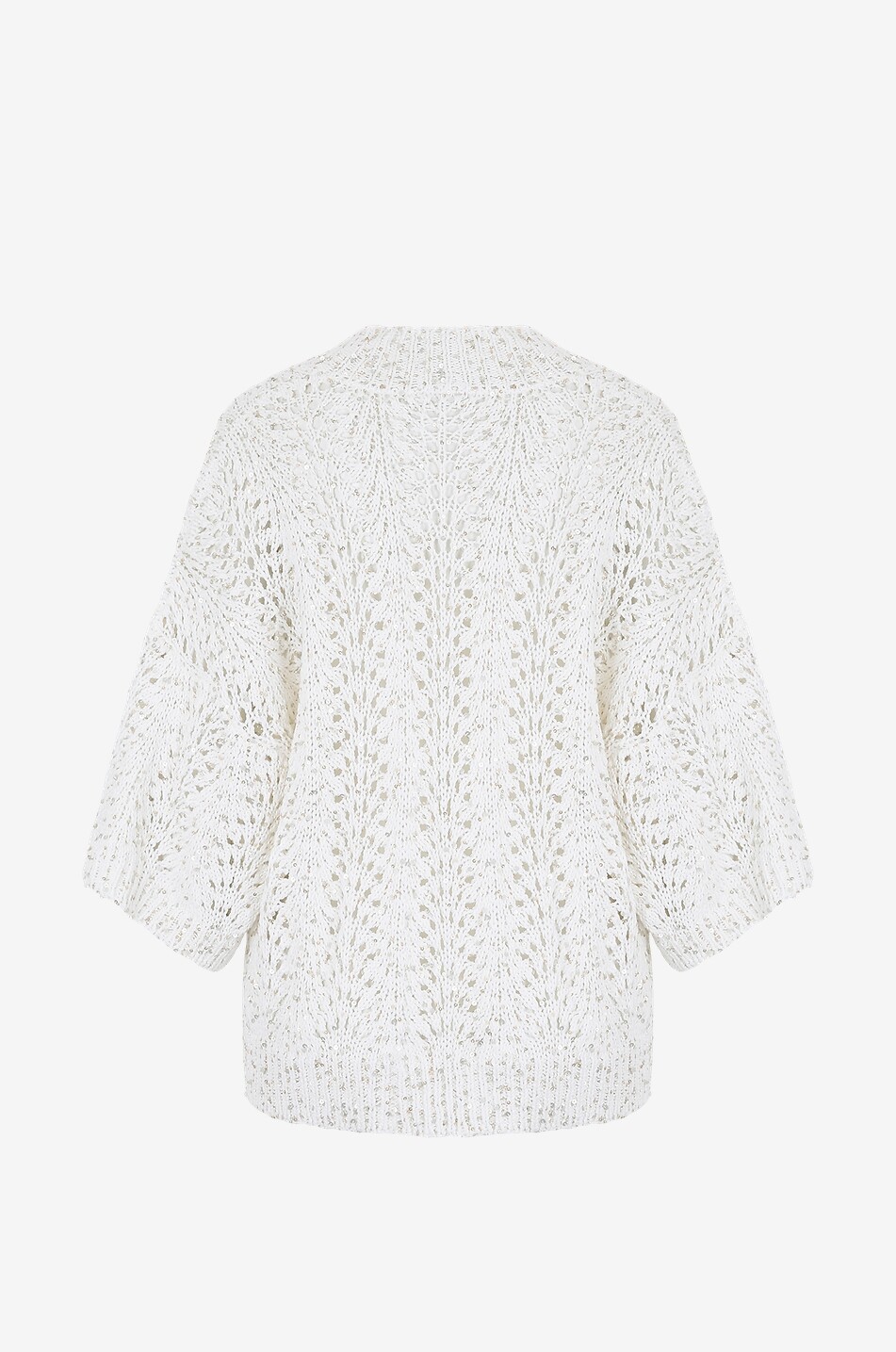 PANICALE Cardigan ajouré à manches courtes en coton à sequins Femme BLANC CASSE 2