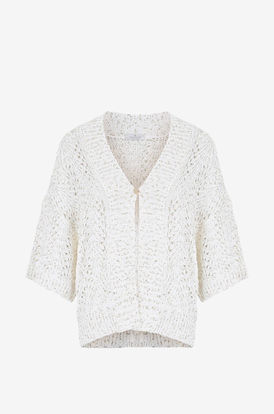 PANICALE Cardigan ajouré à manches courtes en coton à sequins Femme BLANC CASSE 1