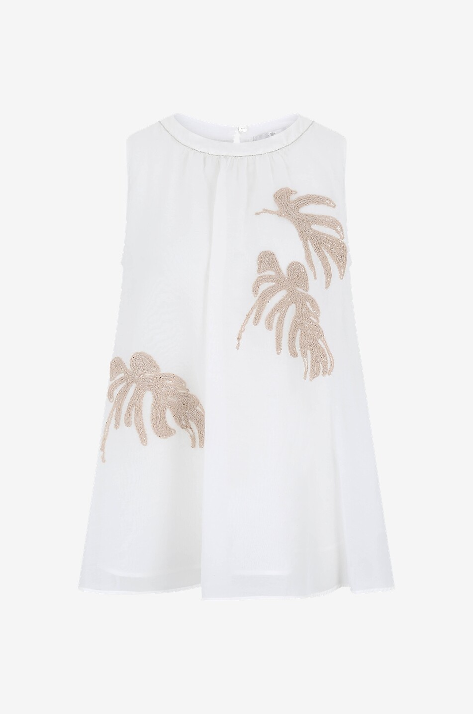 PANICALE Sleevless cotton and silk top with crochet applications Women EGGSHELL 1