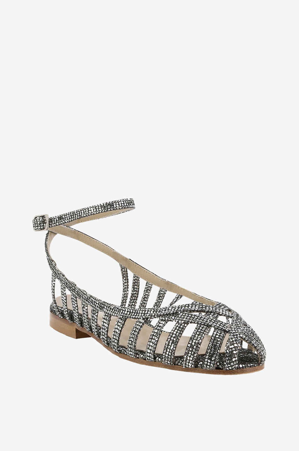 ANNIEL Offene Glitter-Ballerinas mit runder Kappe aus Leder Gladiator Damen SILBER 1