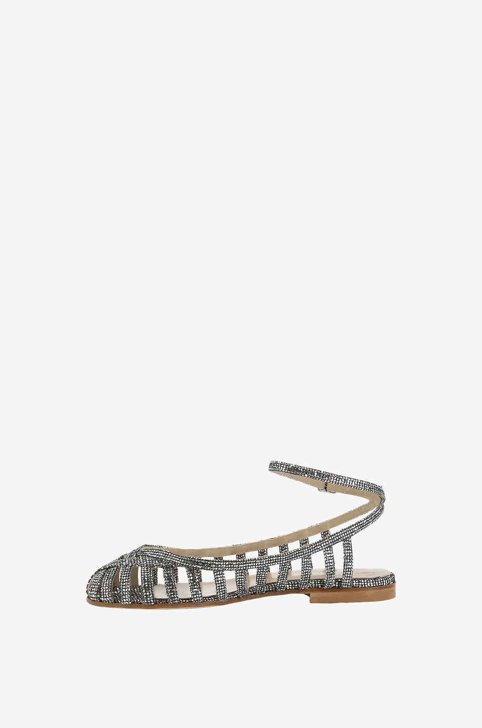 ANNIEL Offene Glitter-Ballerinas mit runder Kappe aus Leder Gladiator Damen SILBER 3