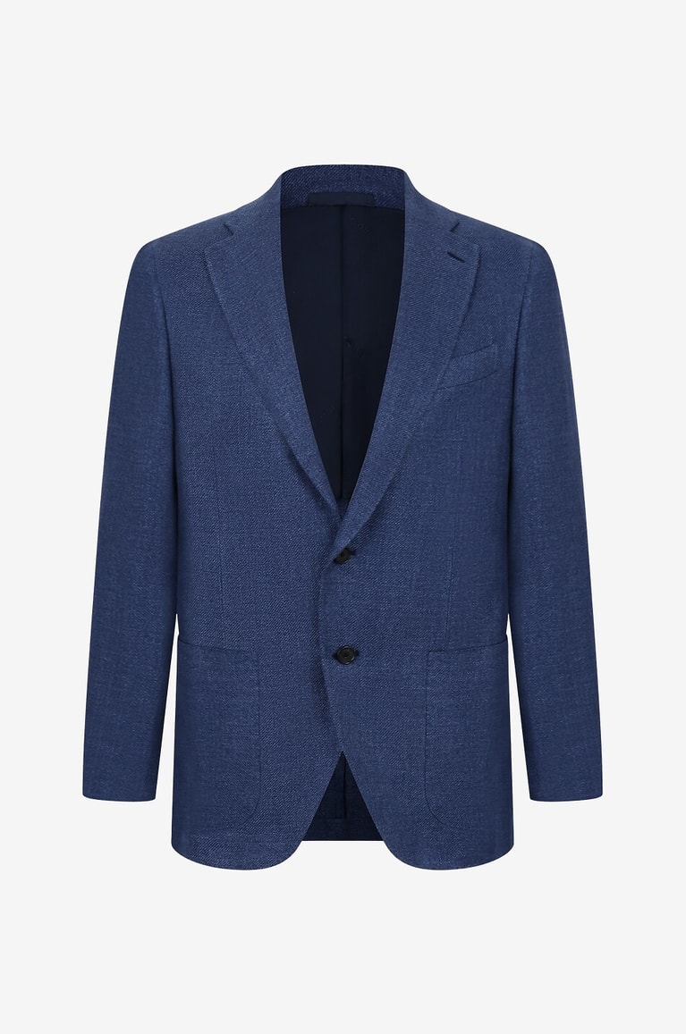CARUSO Blazer en lin et laine à boutonnage simple Homme BLEU MOYEN 1