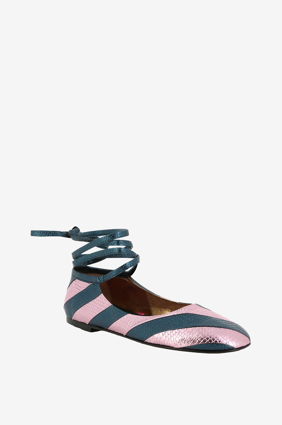 Gestreifte Metallic-Ballerinas Faux Python