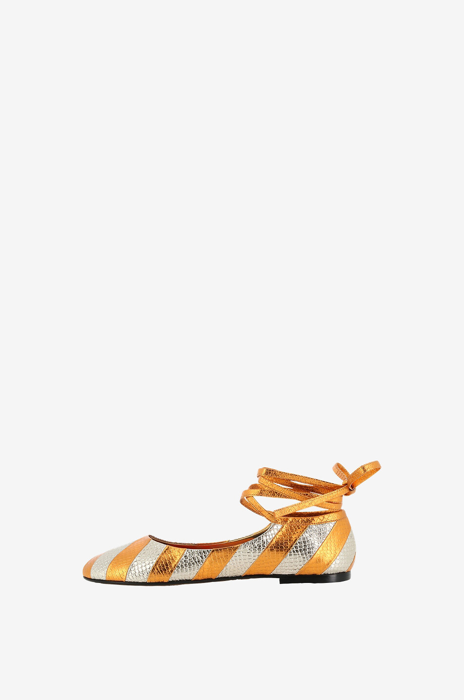 LA DOUBLEJ Gestreifte Metallic-Ballerinas Faux Python Damen BUNT1 3