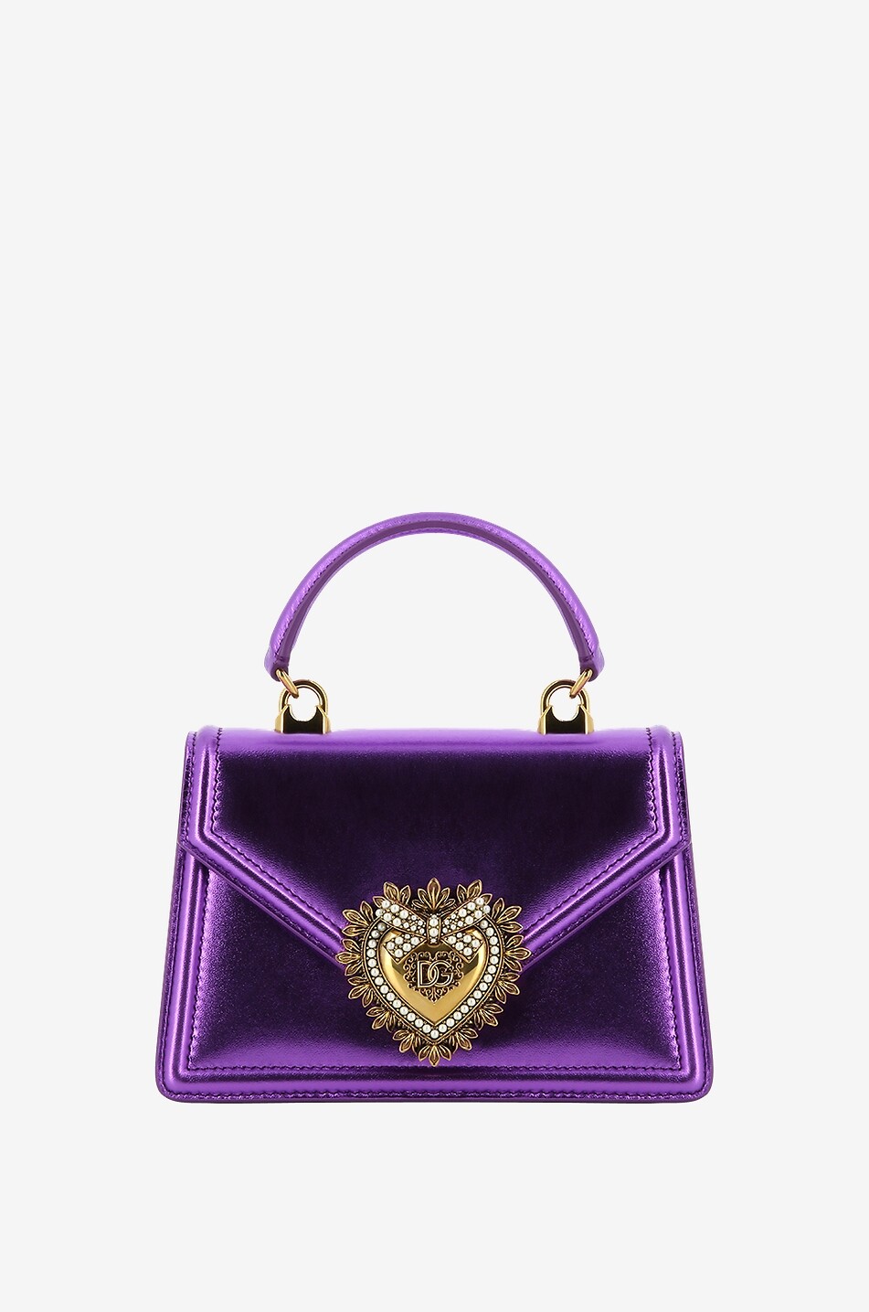 DOLCE & GABBANA Devotion small metallic leather handbag Women PURPLE 1