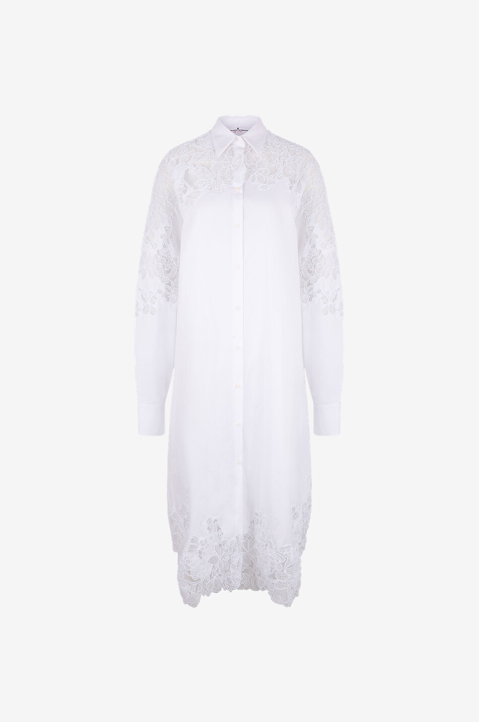 Gerades Midi-Hemdkleid aus Popeline und Spitze