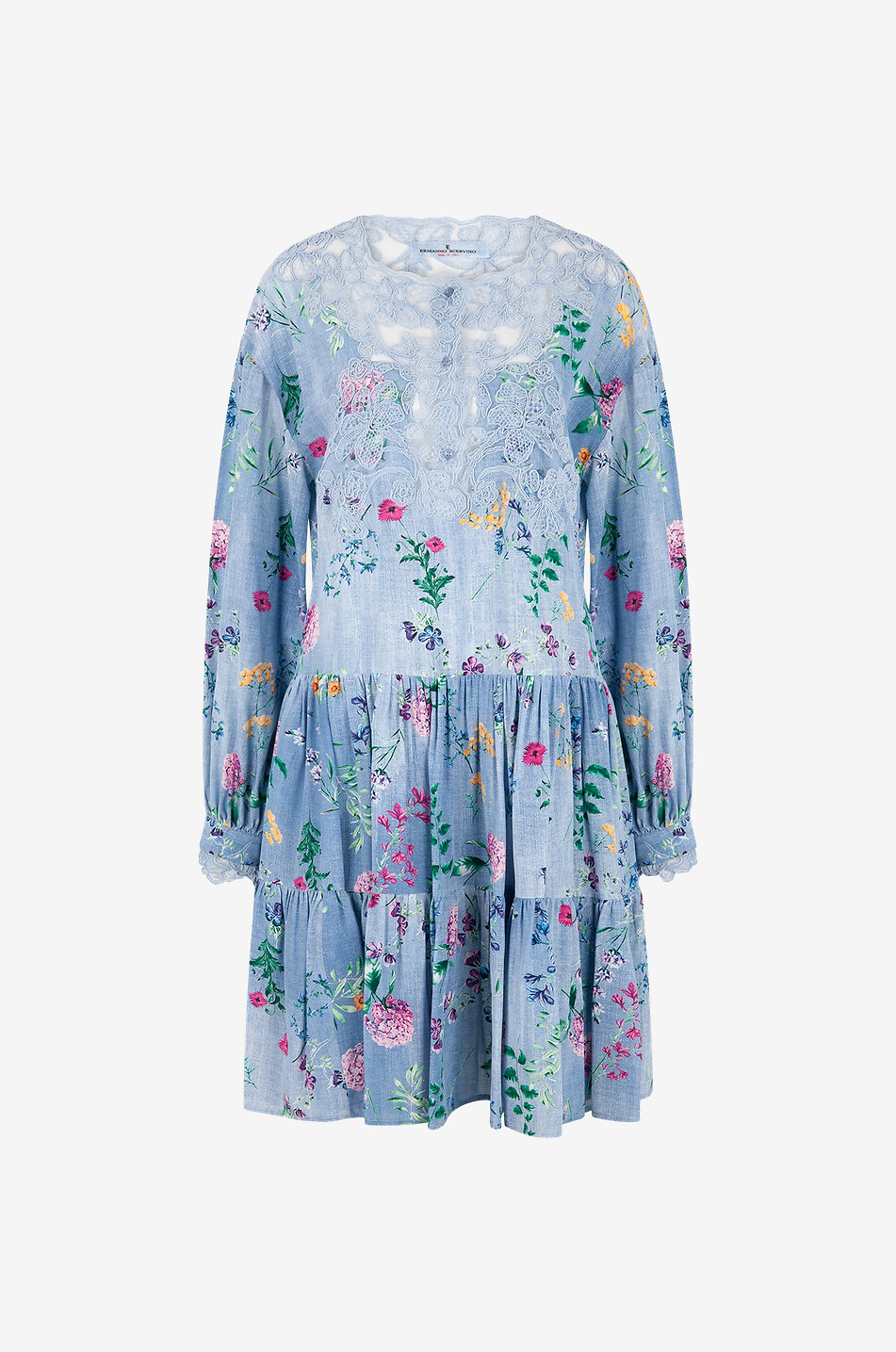 Weites geblümtes Midikleid aus Seide und Spitze