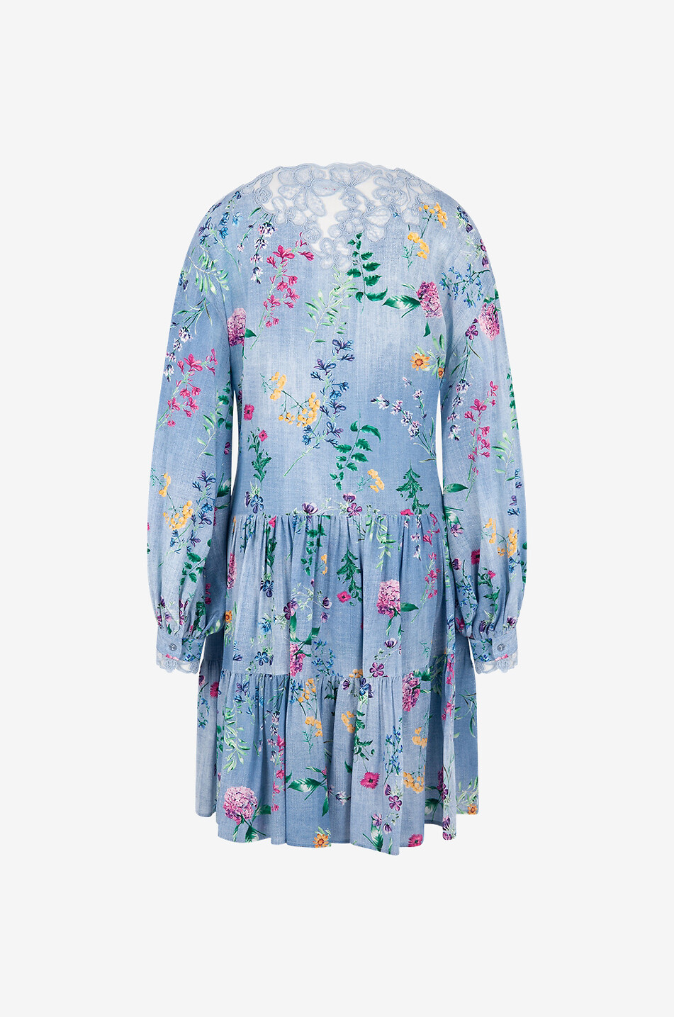 Weites geblümtes Midikleid aus Seide und Spitze