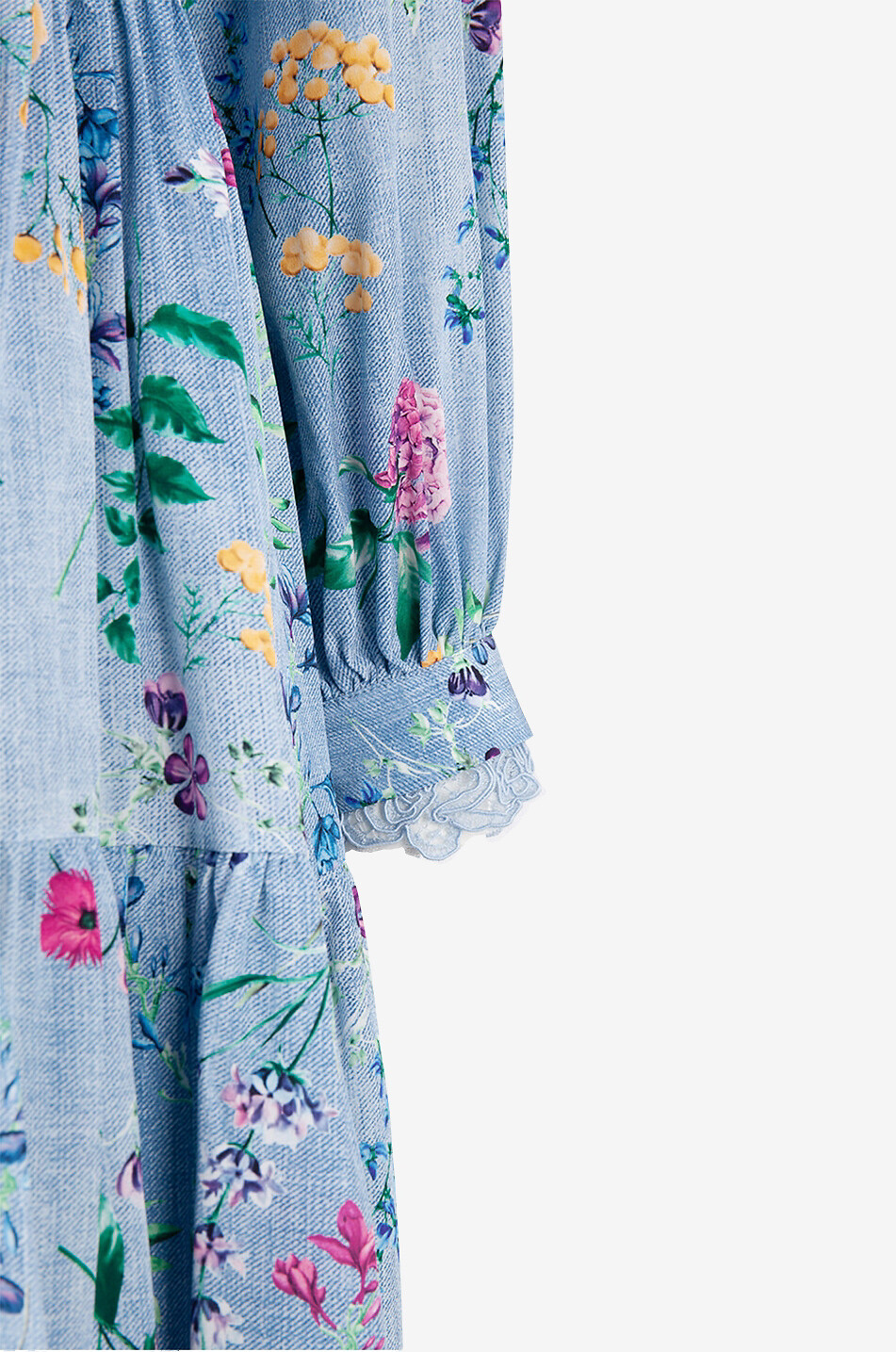 Weites geblümtes Midikleid aus Seide und Spitze