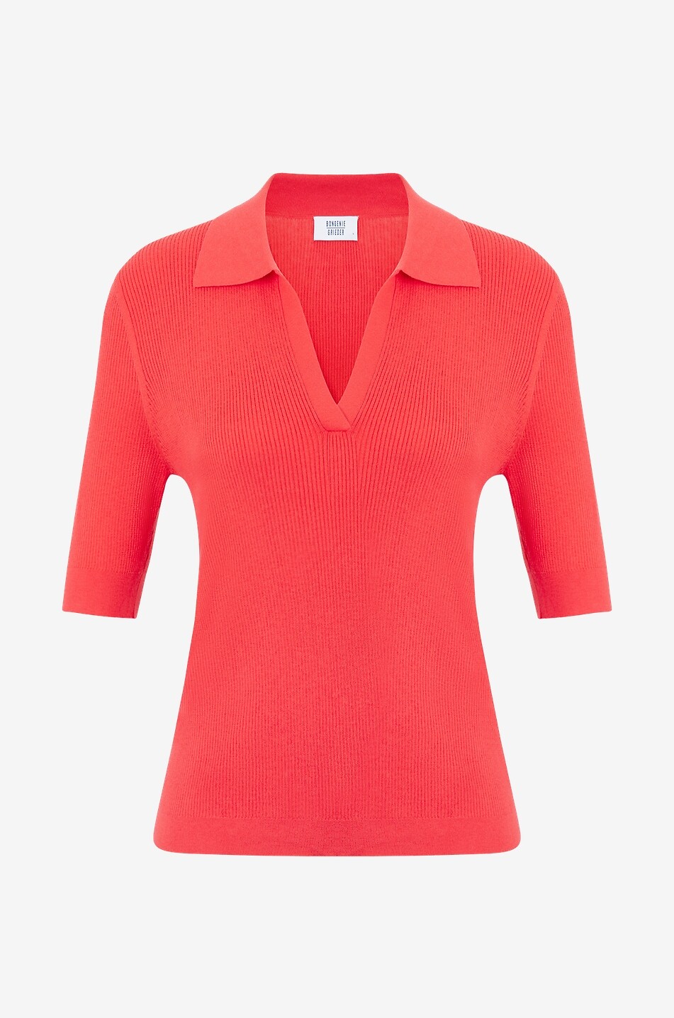 Polo en maille côtelée en coton et cachemire