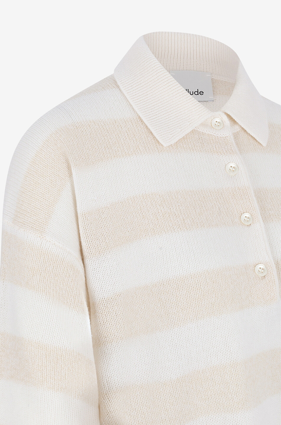 ALLUDE Polo rayé en maille de laine et cachemire Femme Beige clair 3