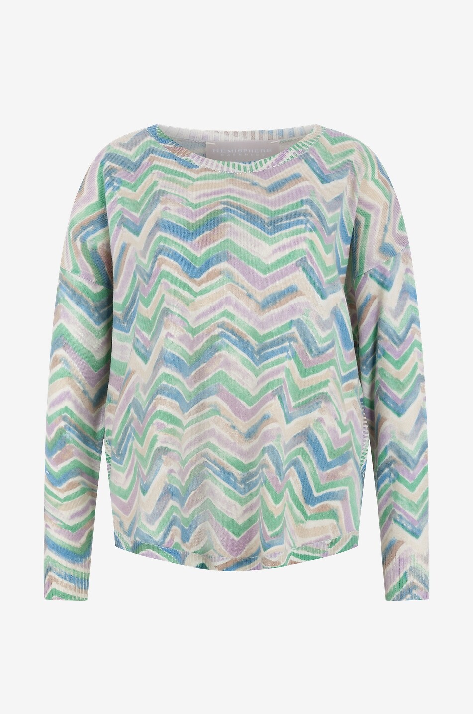 Zigzag patterned cashmere round-neck jumper