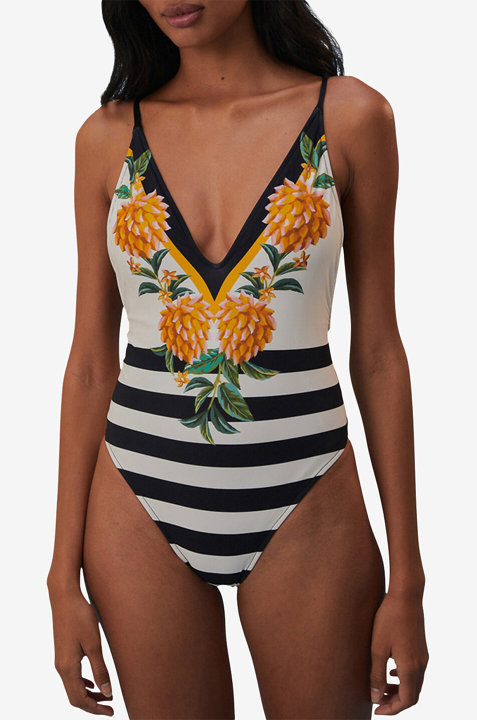 Maillot de bain imprimé rayures et fleurs Biriba