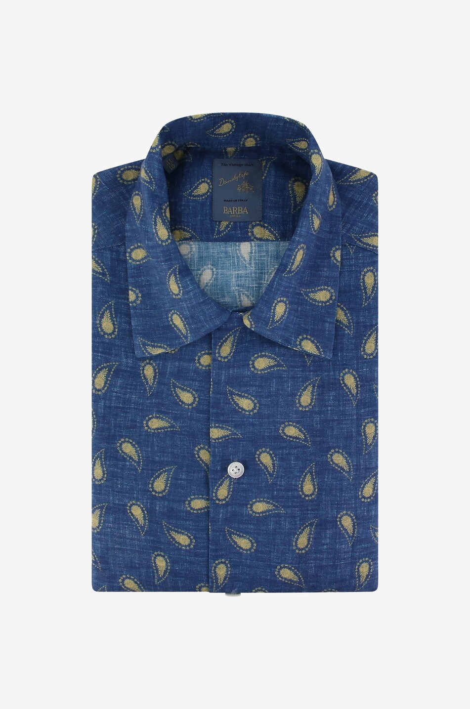 BARBA Chemise à manches courtes en lin imprimé Dandy Life Homme BLEU MOYEN 1