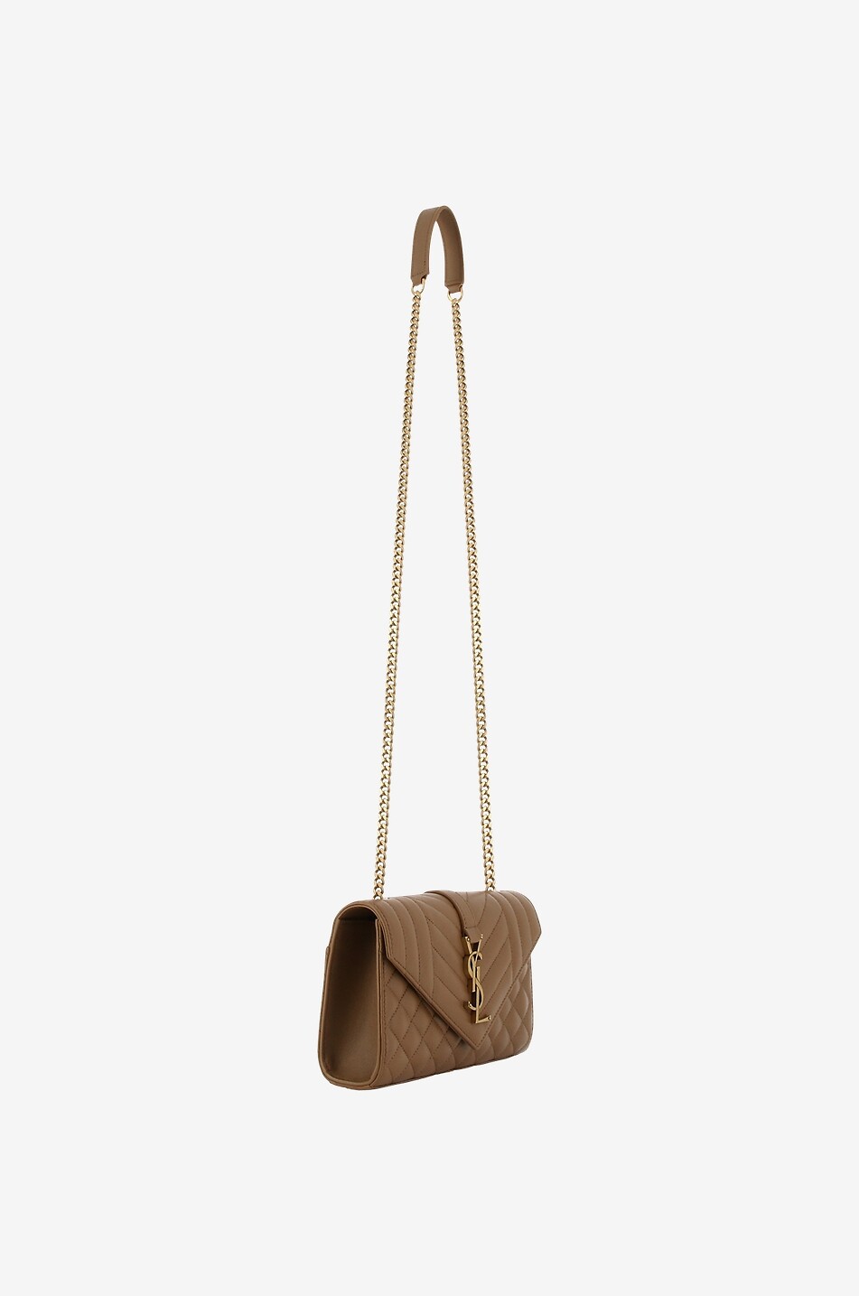 SAINT LAURENT PARIS Sac porté épaule en cuir nappa Envelope Small Mixed Matelassé Femme MARRON 2