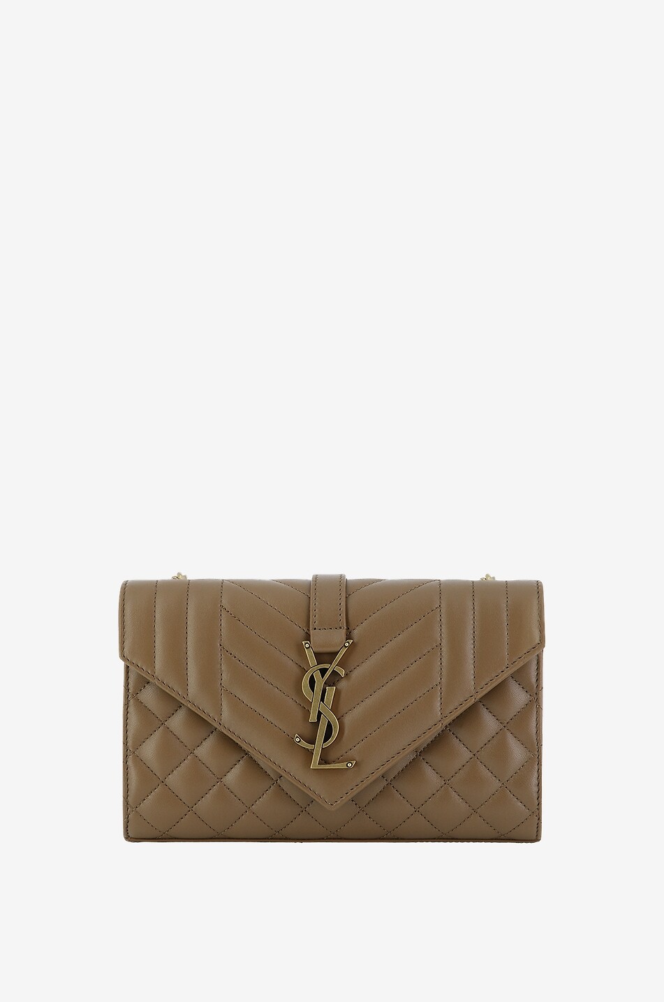 SAINT LAURENT PARIS Sac porté épaule en cuir nappa Envelope Small Mixed Matelassé Femme MARRON 1