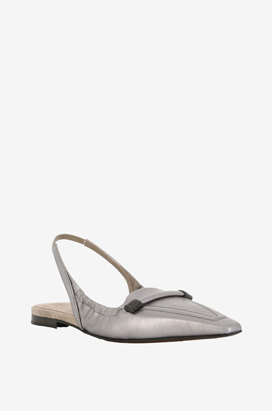 BRUNELLO CUCINELLI Monile pointy-toe slingback ballet flats in metallic leather Women SILVER 1