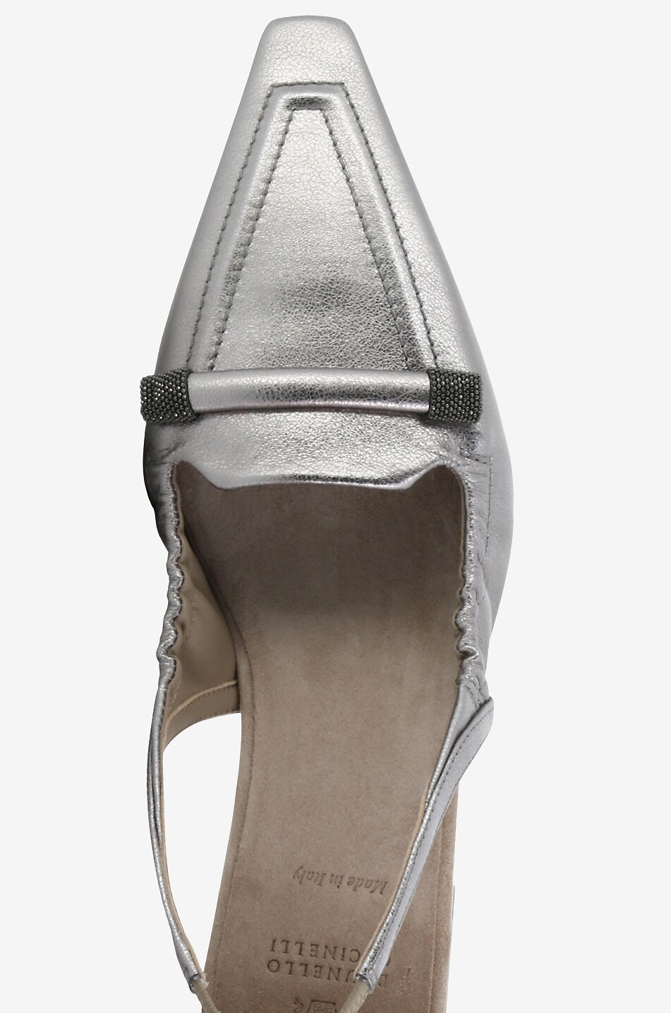 BRUNELLO CUCINELLI Monile pointy-toe slingback ballet flats in metallic leather Women SILVER 5