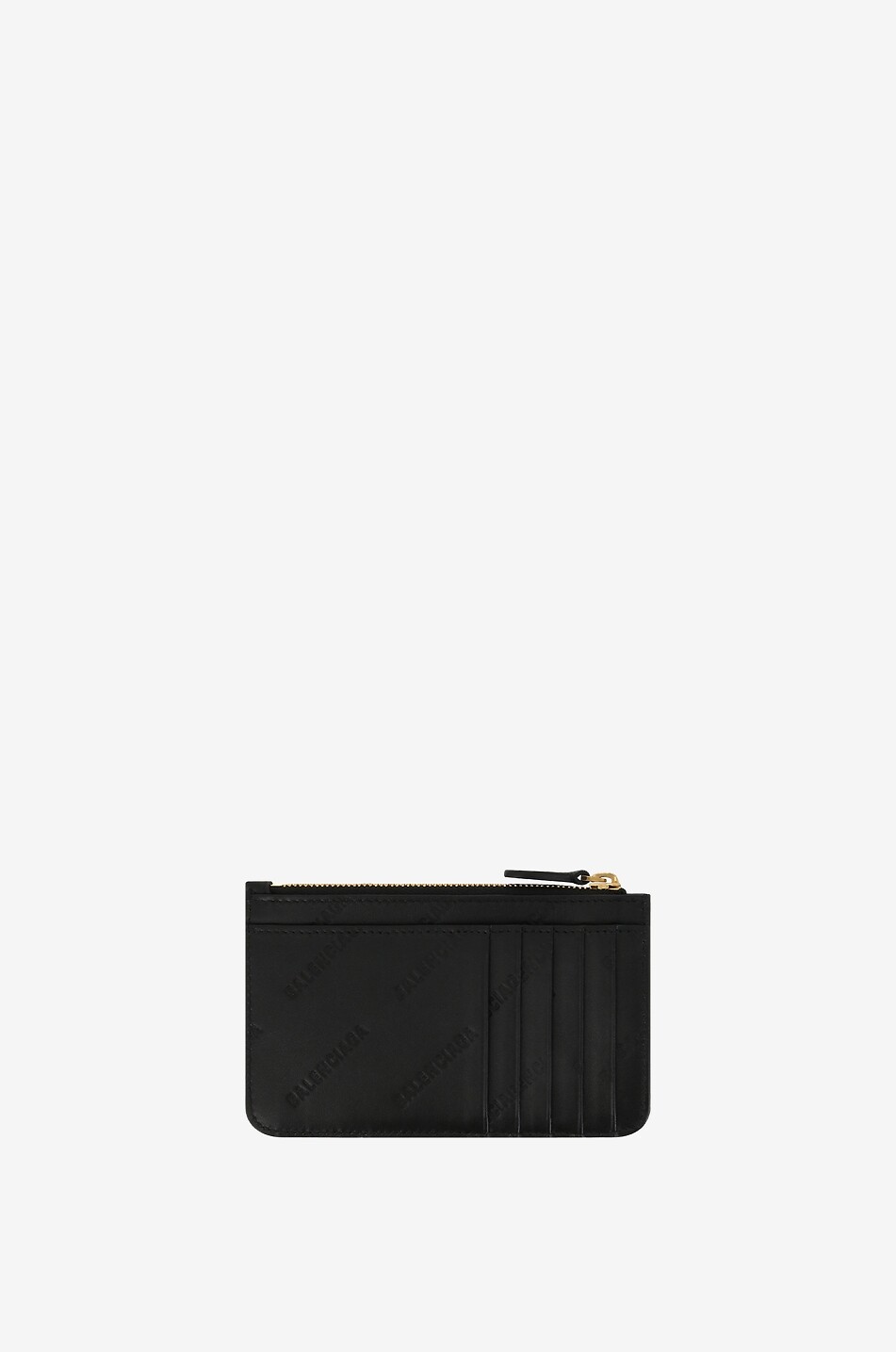 BALENCIAGA Porte-cartes zippé en cuir gravé logos Cash Femme NOIR 2