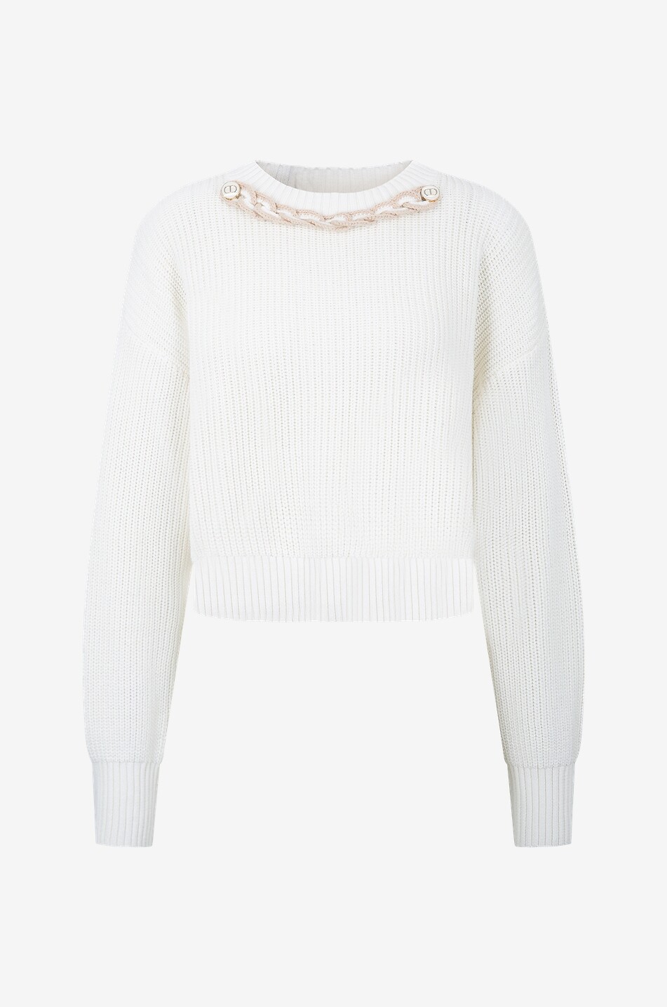 Round neck cotton jumper with knit chain