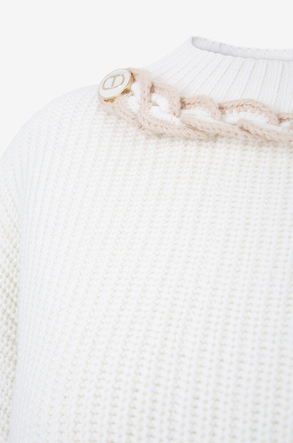 TWINSET Pullover mit Rundhalsausschnitt aus Baumwolle mit Häkelkette Damen CREMEFARBEN 3