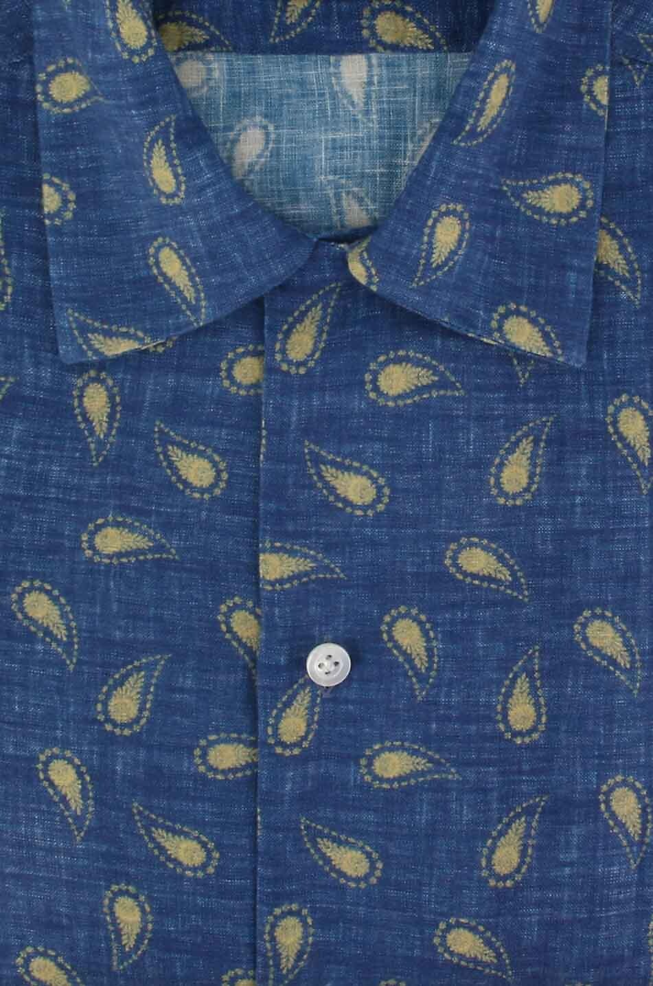BARBA Chemise à manches courtes en lin imprimé Dandy Life Homme BLEU MOYEN 2