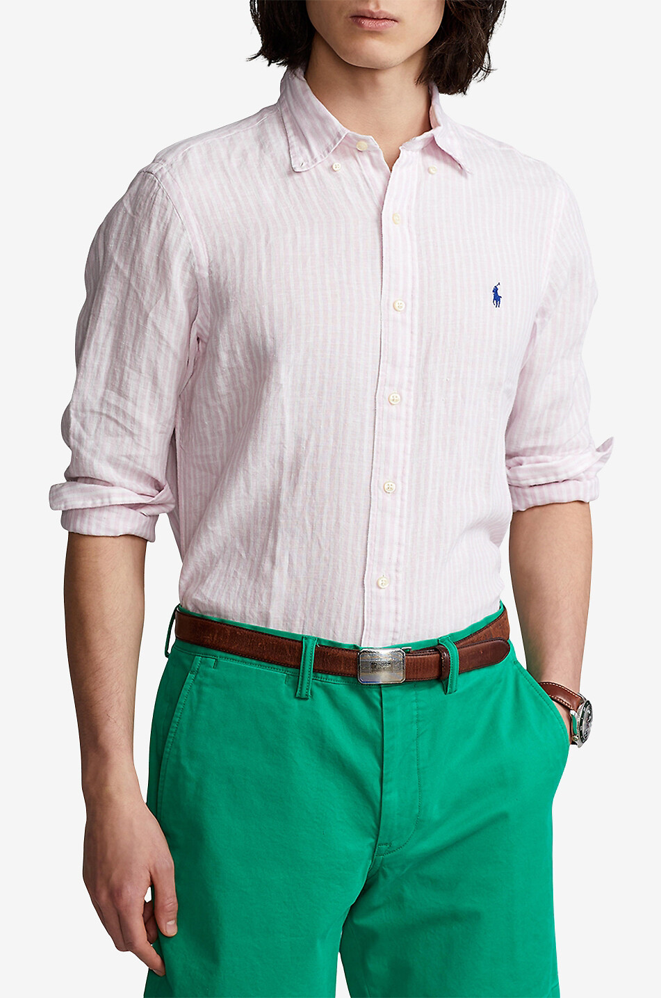 POLO RALPH LAUREN Gestreiftes Leinenhemd Pony Custom Fit Herren HELLROSA 2