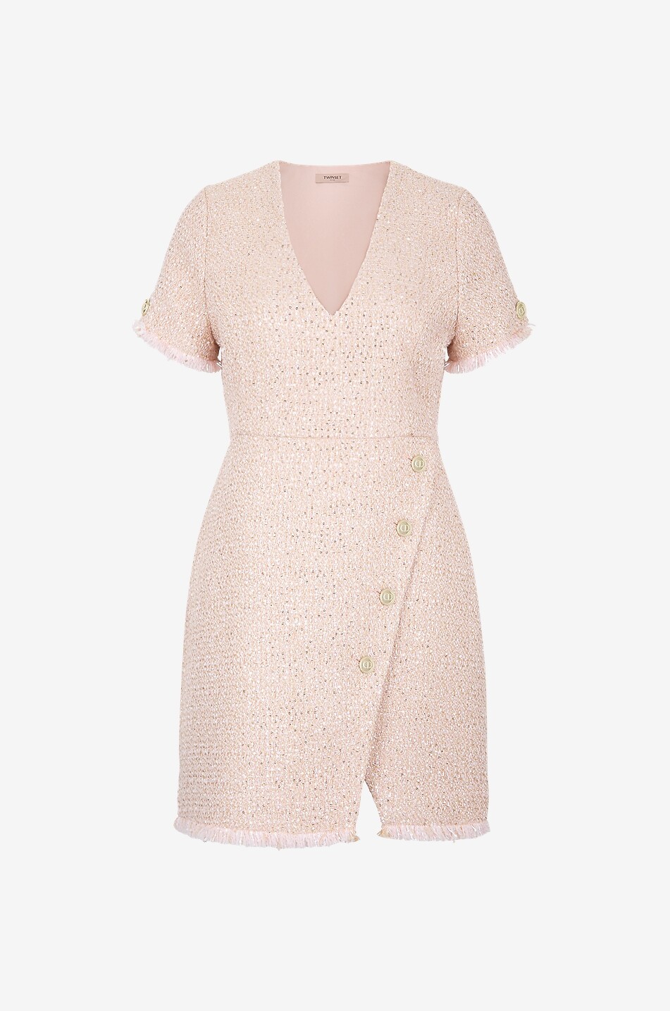 Robe courte à col V en tweed