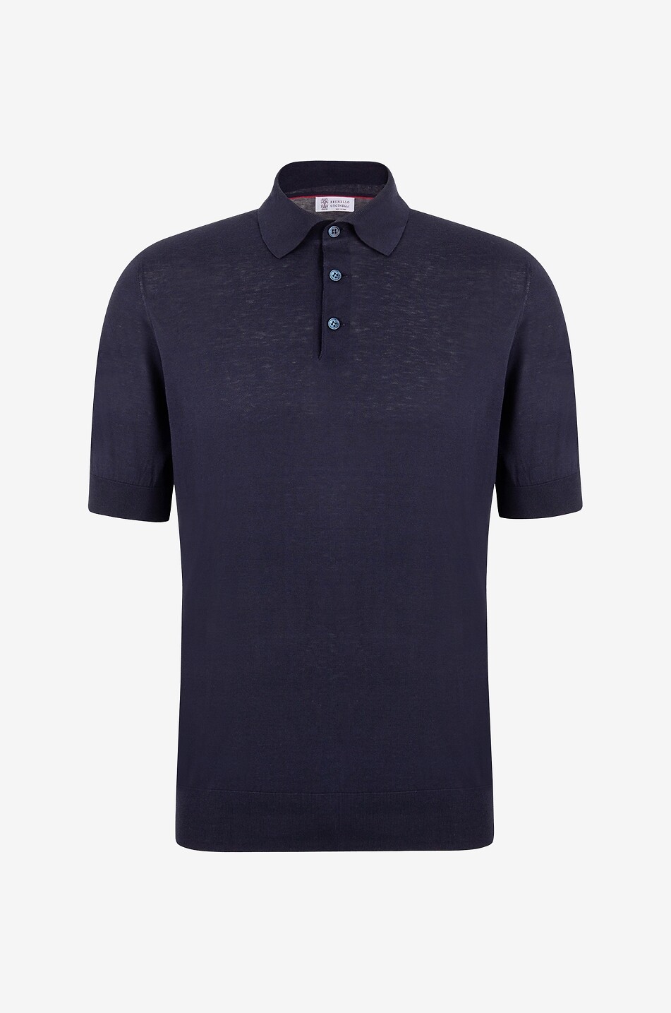 BRUNELLO CUCINELLI Cotton and silk short-sleeved knit polo shirt Men DARK BLUE 1