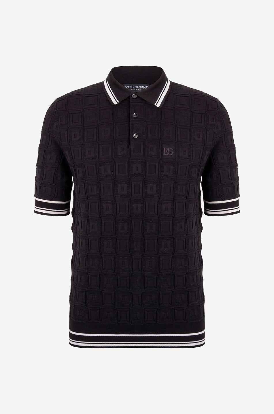 Polo en maille de soie motif carrés DG