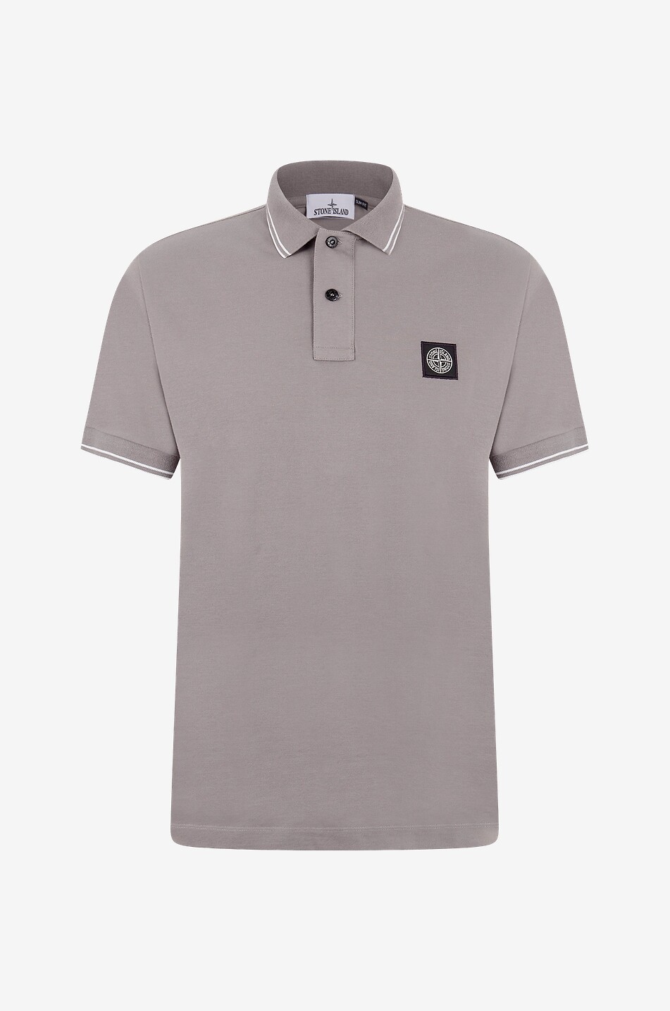STONE ISLAND 2SC18 slim fit short-sleeve polo shirt with striped trims Men GREY 1