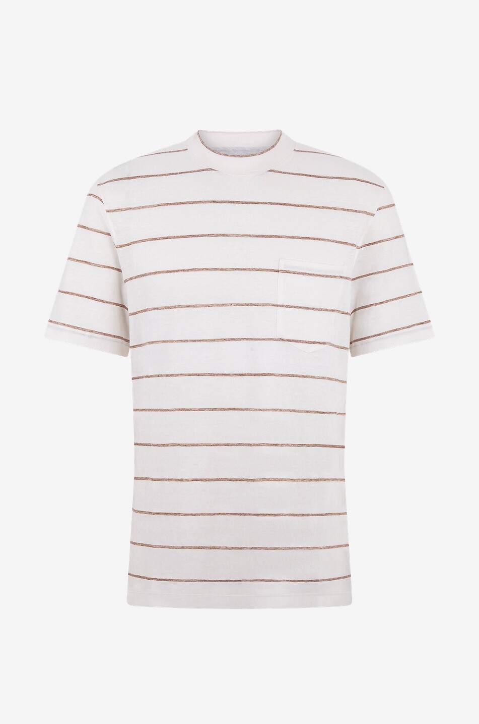 Striped cotton and linen T-shirt with chest pocket