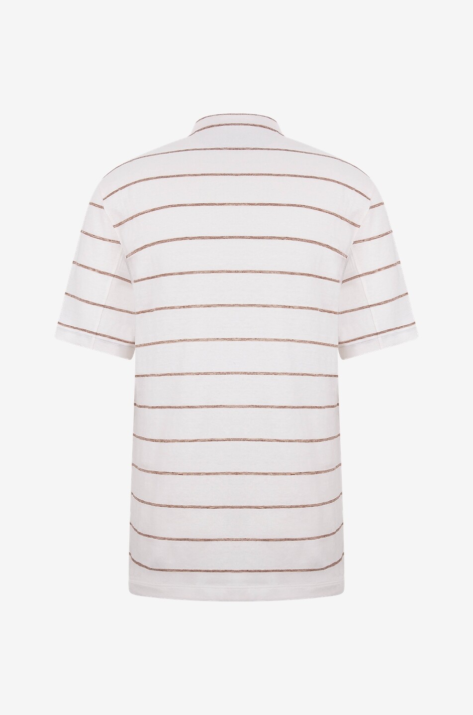 BRUNELLO CUCINELLI Striped cotton and linen T-shirt with chest pocket Men BROWN 2