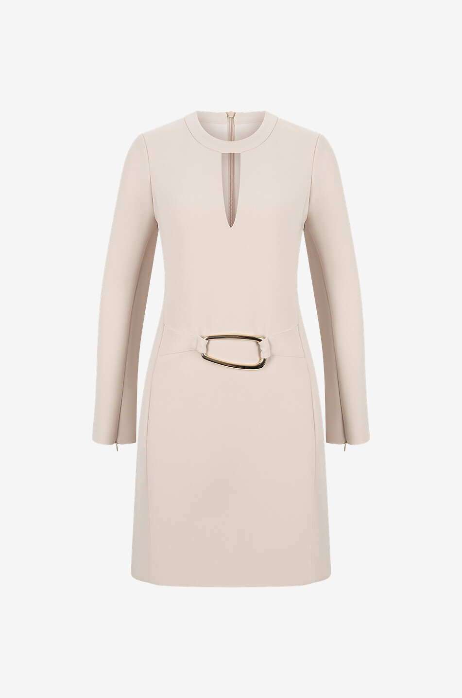 Kurzes Kleid mit geschlitzten Ärmeln und Zierschnalle