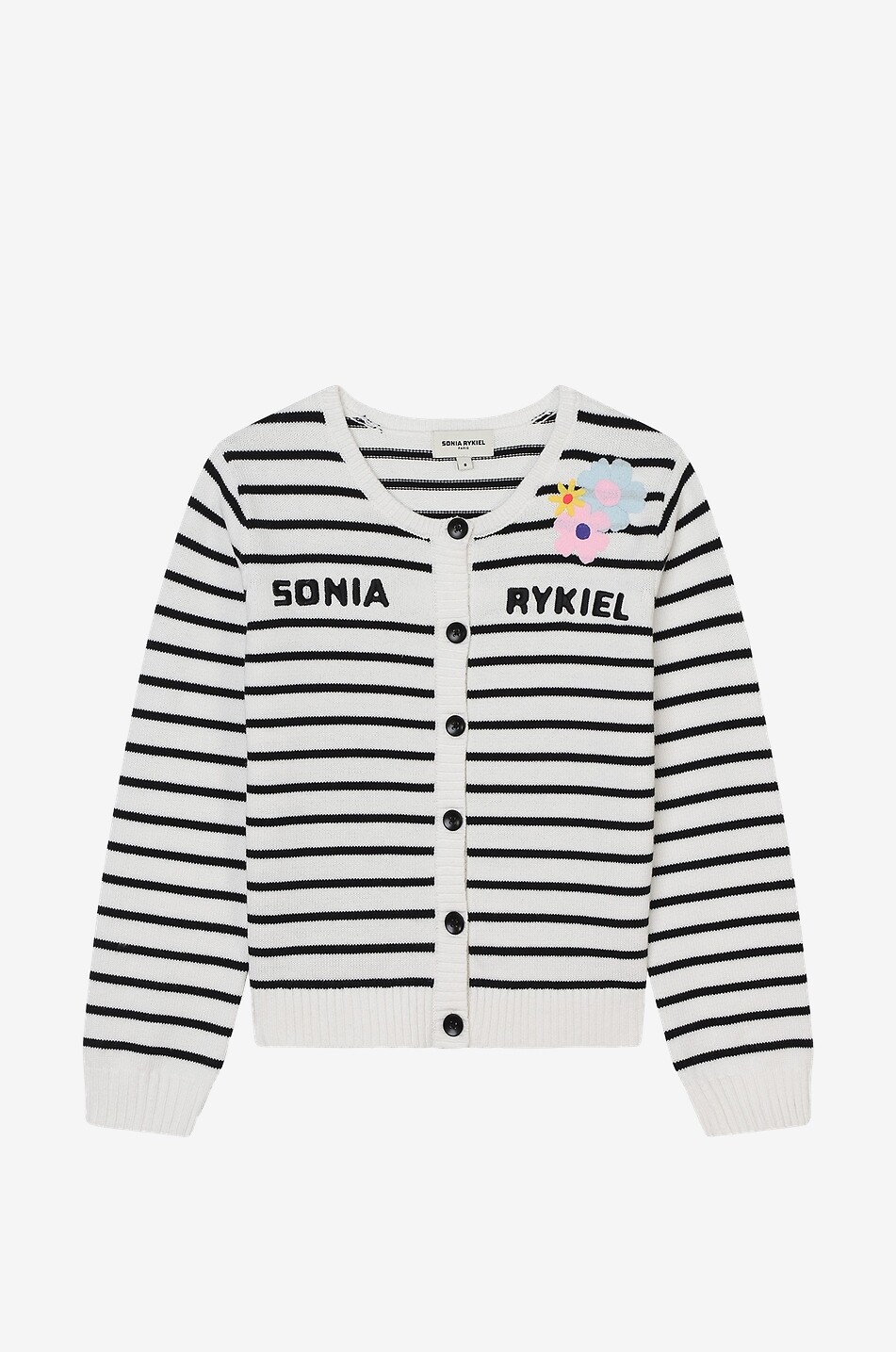 Girls' striped flower adorned cotton cardigan