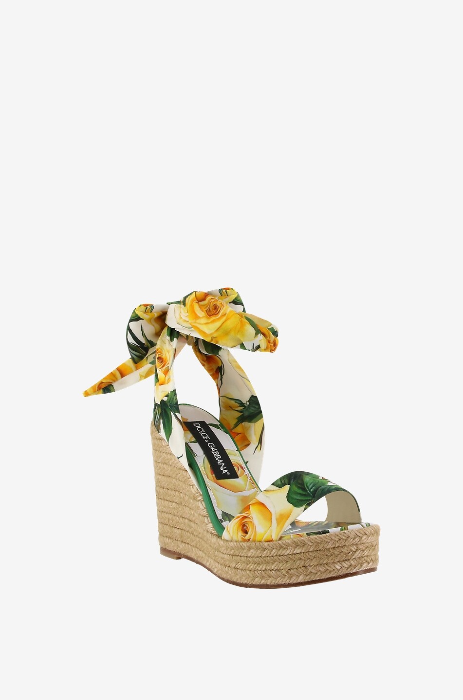 Espadrilles compensees en charmeuse imprimee roses jaunes Lolita 90 DOLCE GABBANA Bongenie