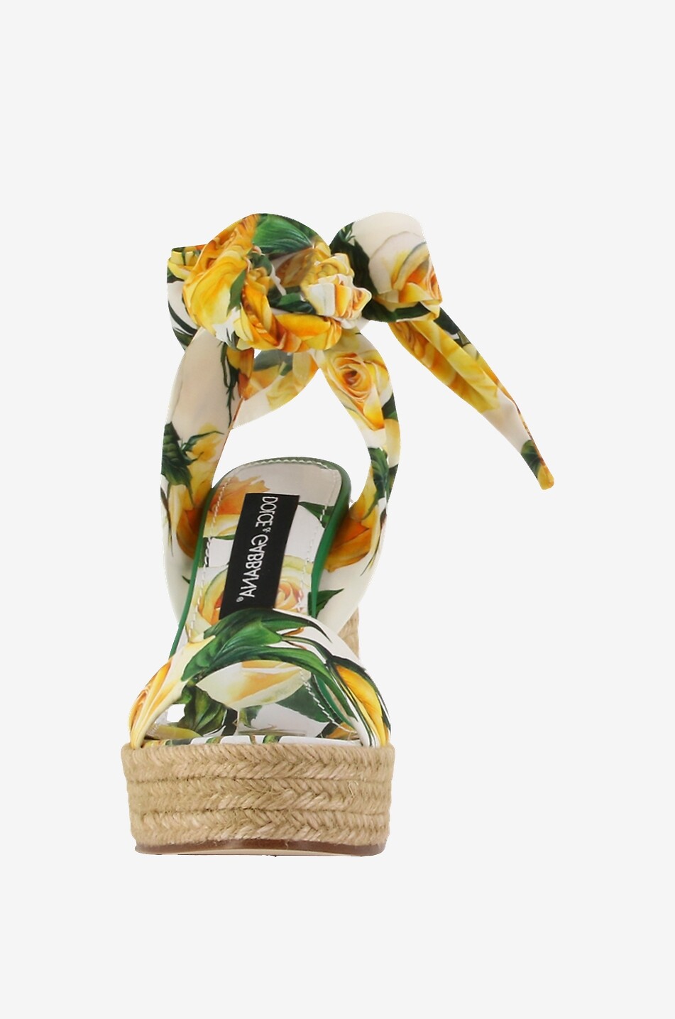 Lolita 90 yellow rose printed charmeuse wedge espadrilles