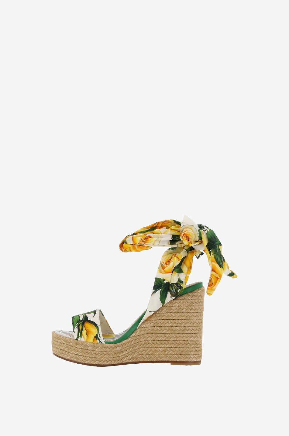 Lolita 90 yellow rose printed charmeuse wedge espadrilles