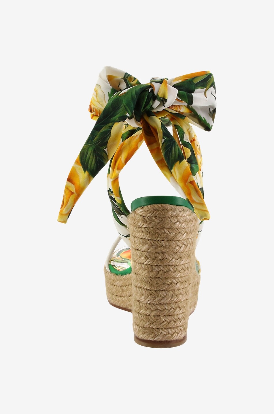 Lolita 90 yellow rose printed charmeuse wedge espadrilles